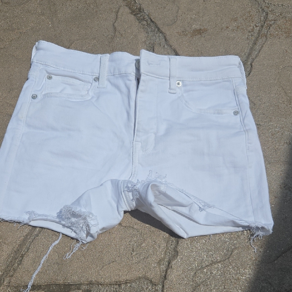 American Eagle White Denim Raw Hem Shorts Women's Size 6